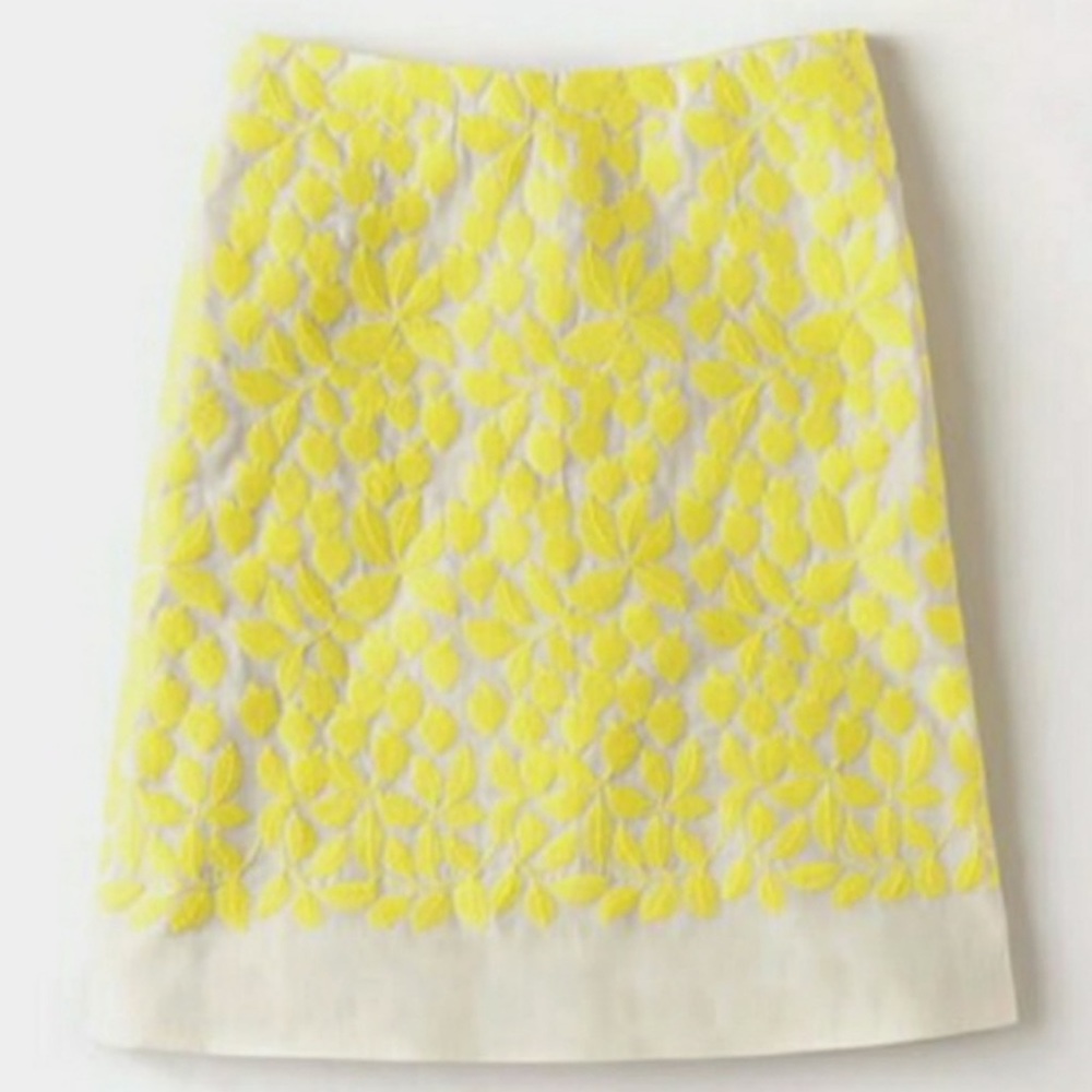 🌼 Boden Embroidered Boho yellow & white midi skirt pockets RARE STUNNING 14 R